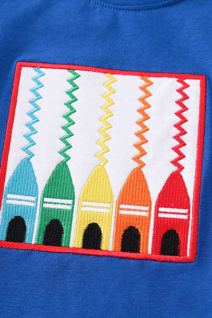 Blue crayon embroidery boy top
