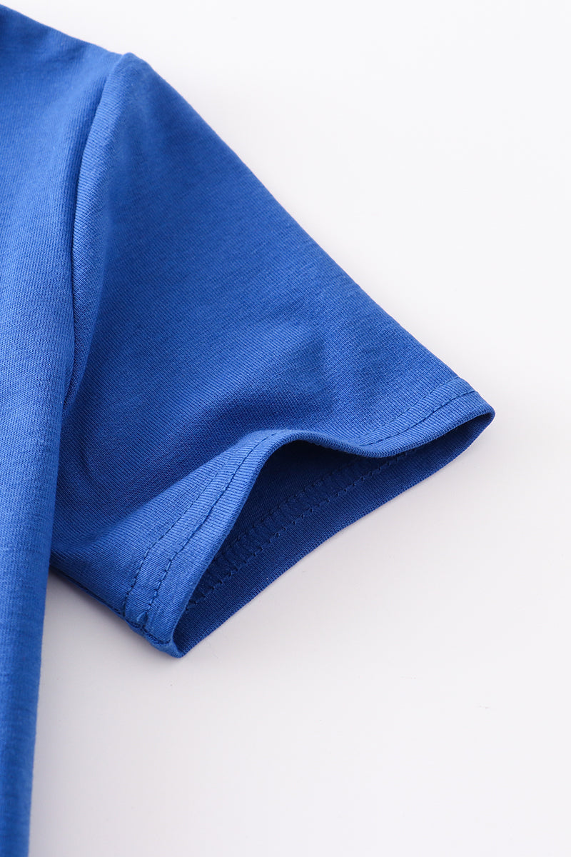 Blue crayon embroidery boy top