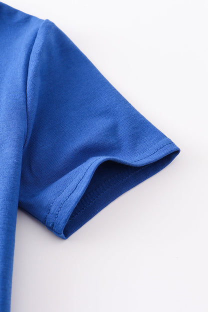 Blue crayon embroidery boy top