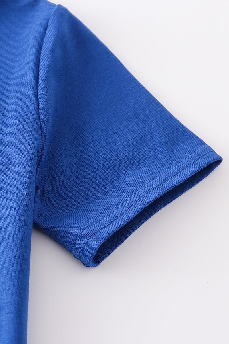 Blue crayon embroidery boy top