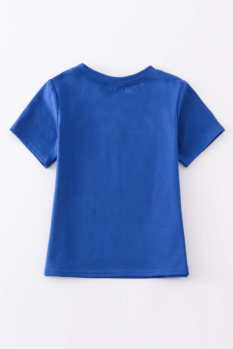 Blue crayon embroidery boy top
