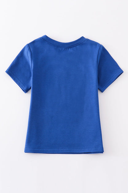 Blue crayon embroidery boy top