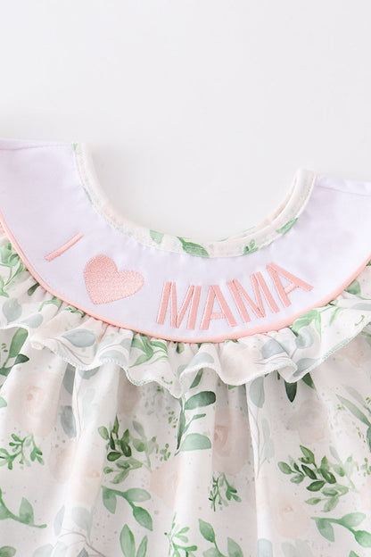 Floral I love MAMA embroidery scallop pocket dress