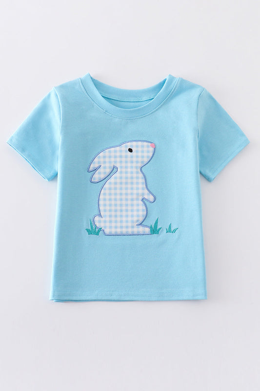 Blue rabbit applique boy top