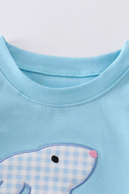Blue rabbit applique boy top