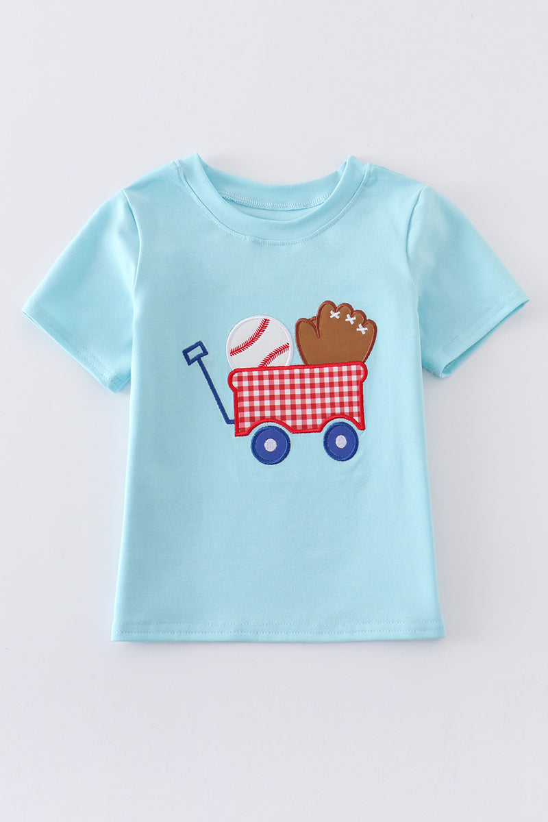 Blue baseball applique boy top