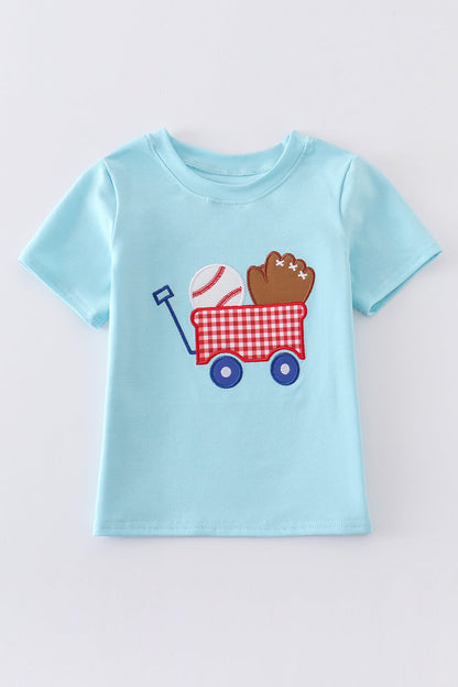 Blue baseball applique boy top