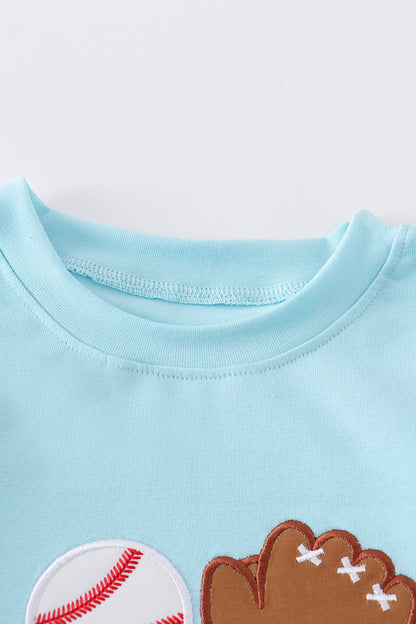 Blue baseball applique boy top