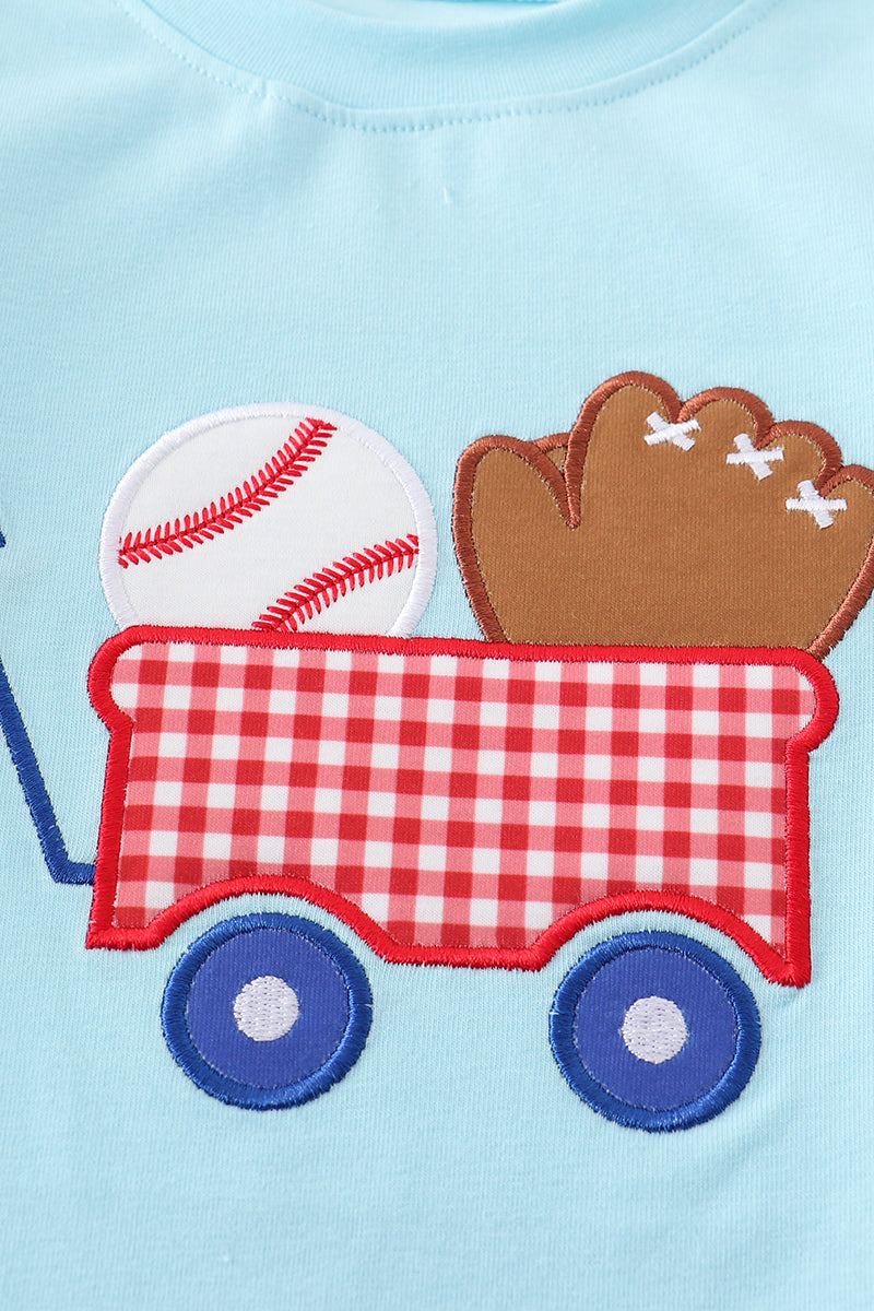 Blue baseball applique boy top