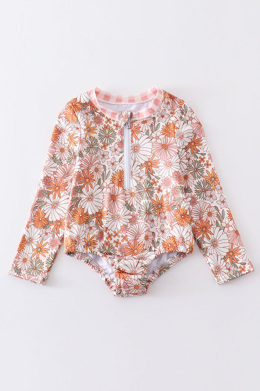 Daisy print rashguard girl swimsuit