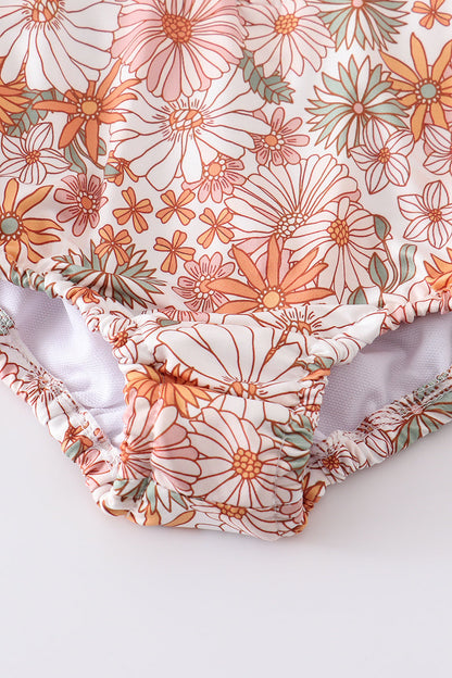 Daisy print rashguard girl swimsuit