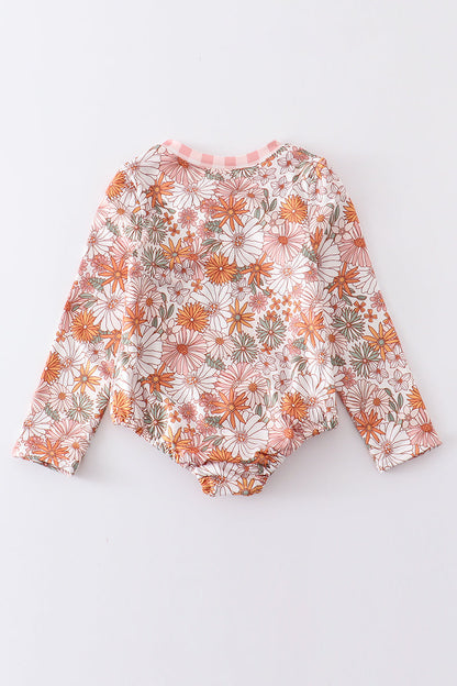 Daisy print rashguard girl swimsuit