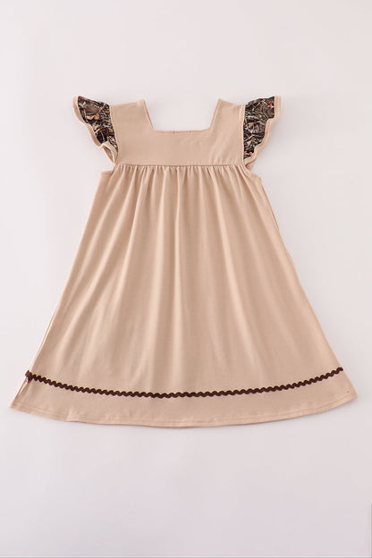 Camouflage hound embroidery ruffle dress