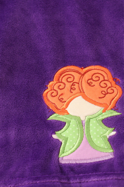 Purple Halloween witch applique velvet bloomer set