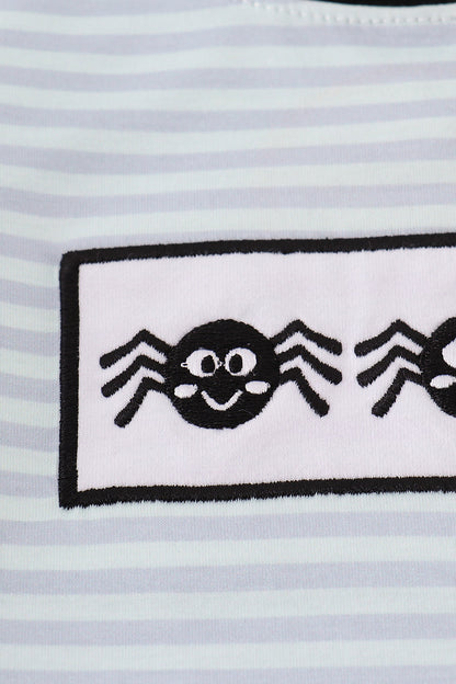 Blue Halloween spider embroidery stripe top