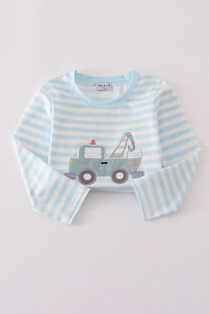 Blue crane applique stripe top