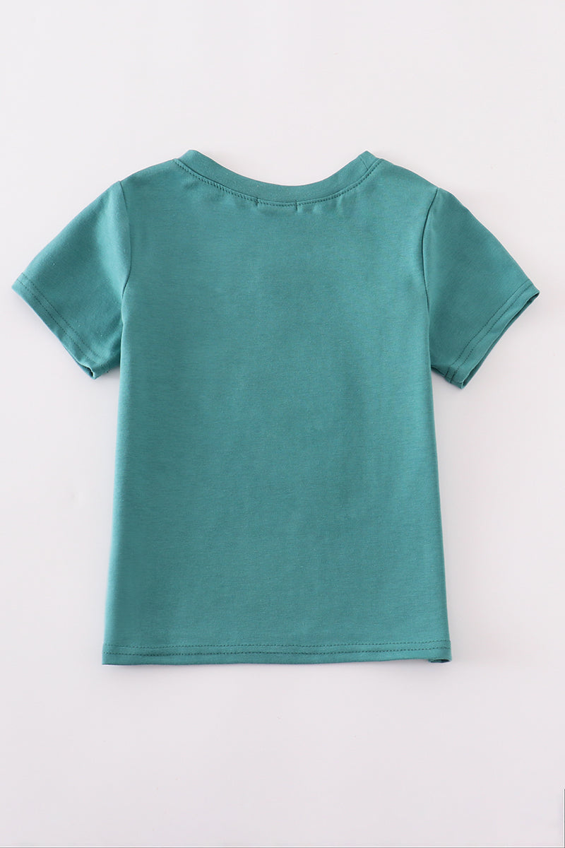 Blue deer applique top