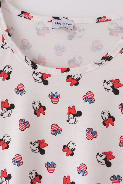 Character print bow applique mom&me dress