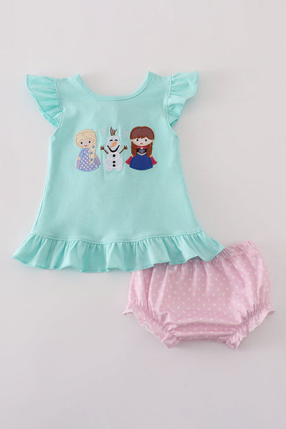 Blue character applique bloomer set