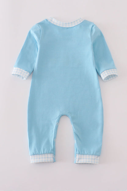Blue character embroidery romper