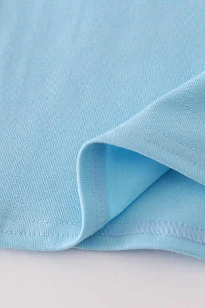 Blue character embroidery top