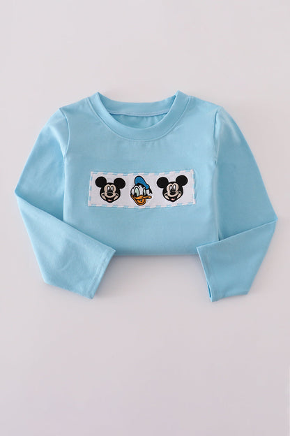 Blue character embroidery top