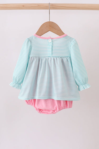Blue character embroidery ruffle bubble