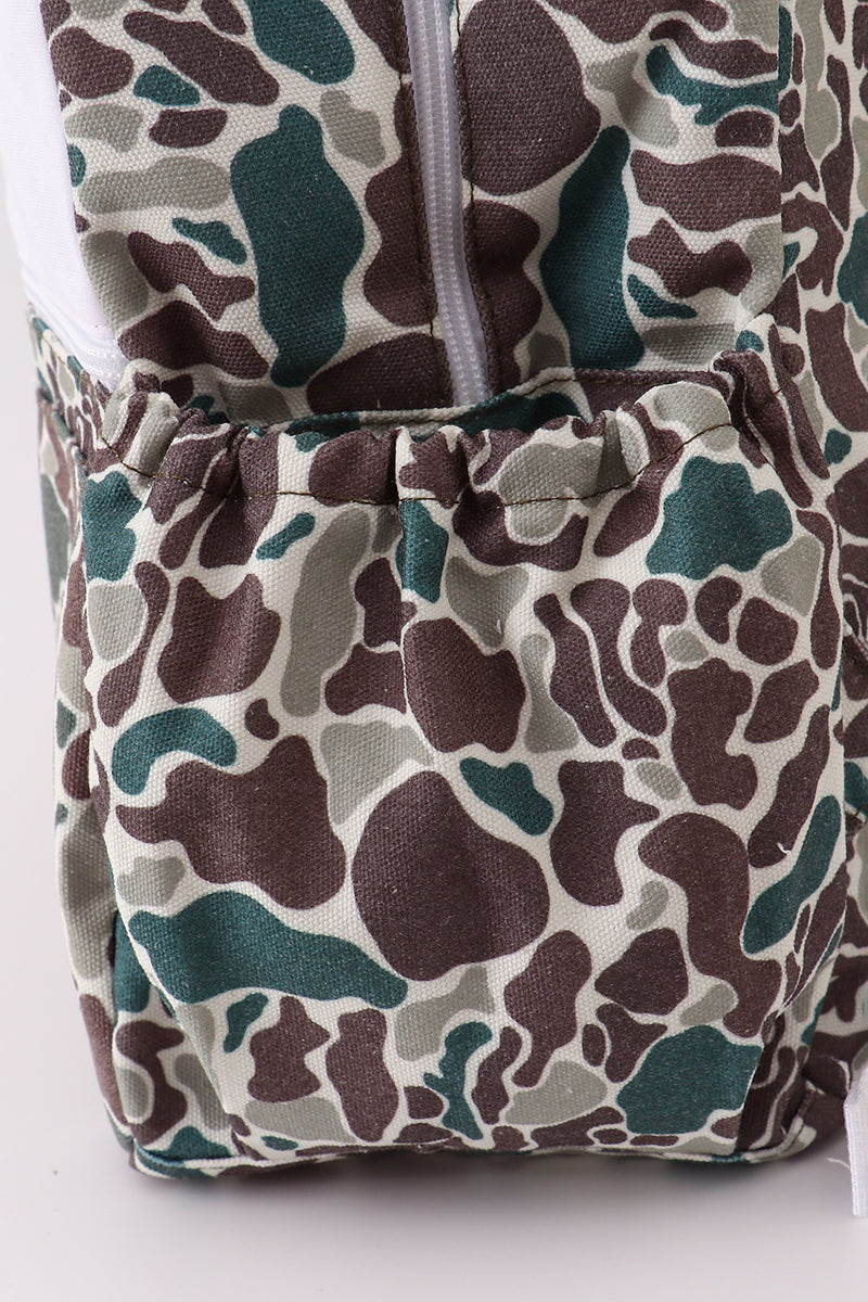 Camouflage fish embroidery canvas backpack