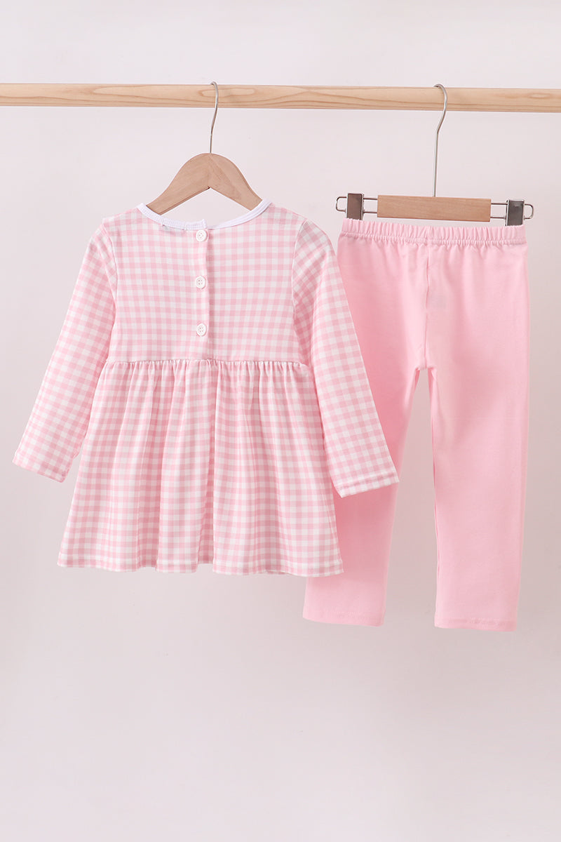 Pink plaid print turkey embroidery girl set