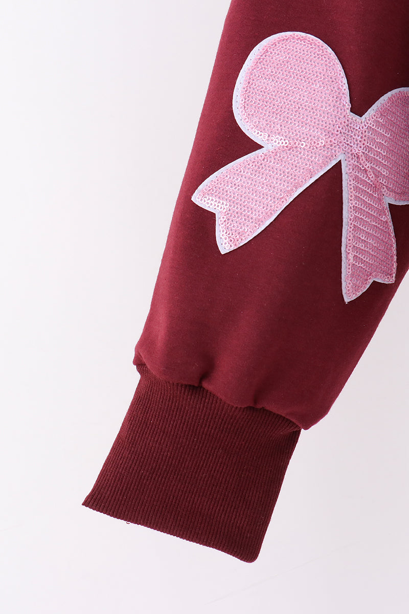 Wine bow sequin mom&me top