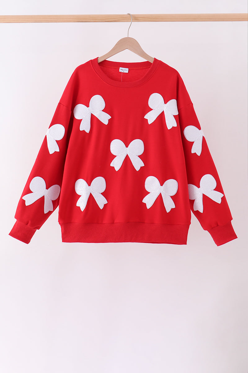 Red bow sequin mom&me top
