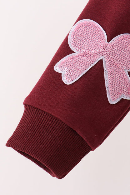 Wine bow sequin mom&me top
