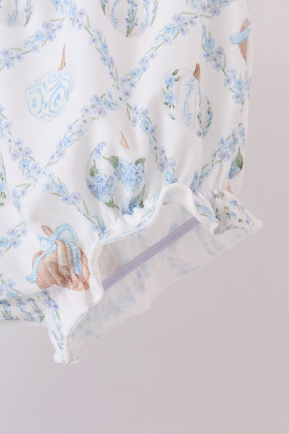 Blue pumpkin embroidery ruffle bloomer set