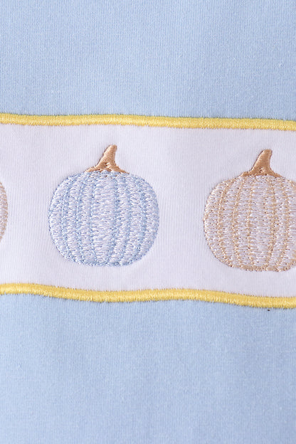 Blue pumpkin embroidery top