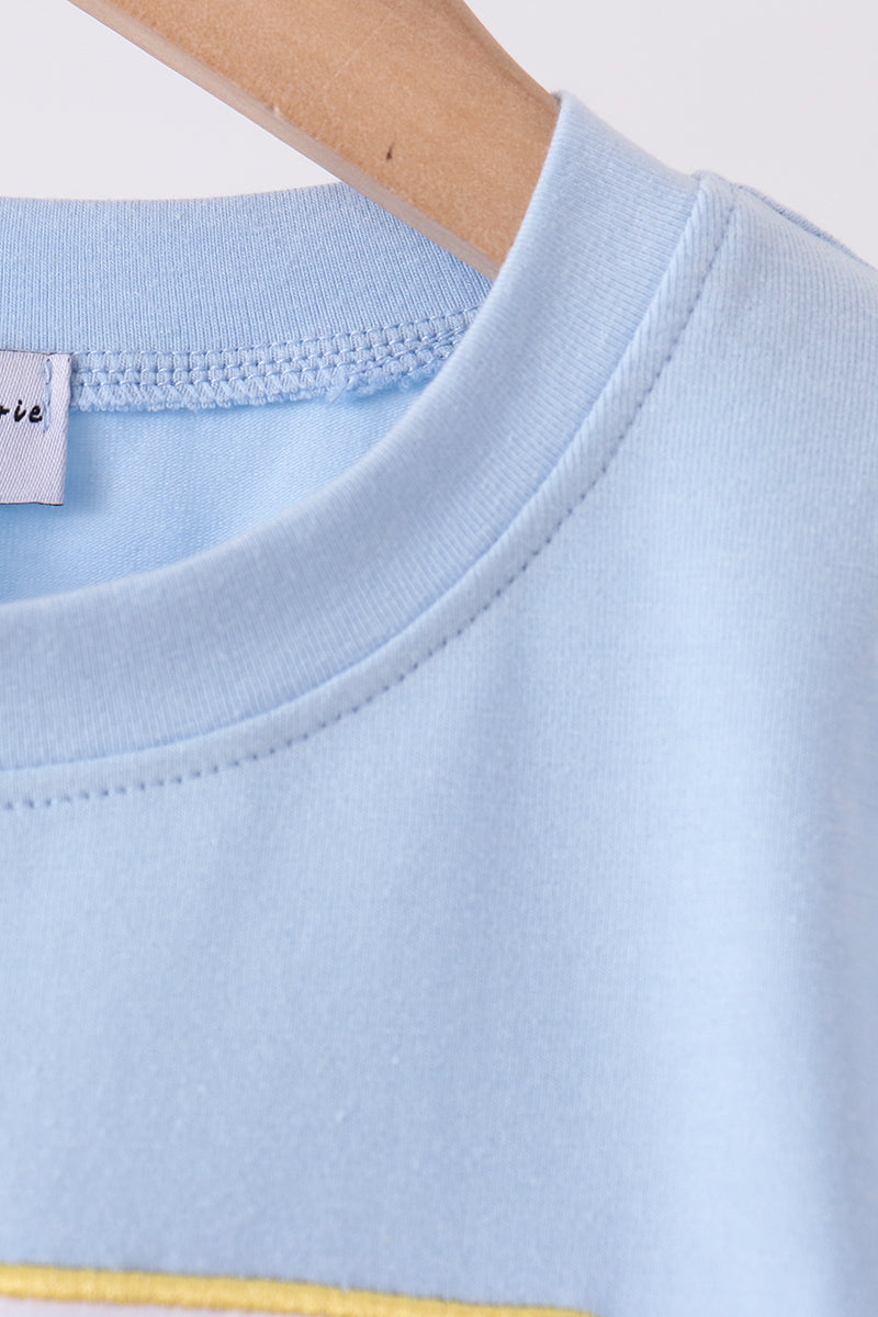 Blue pumpkin embroidery top