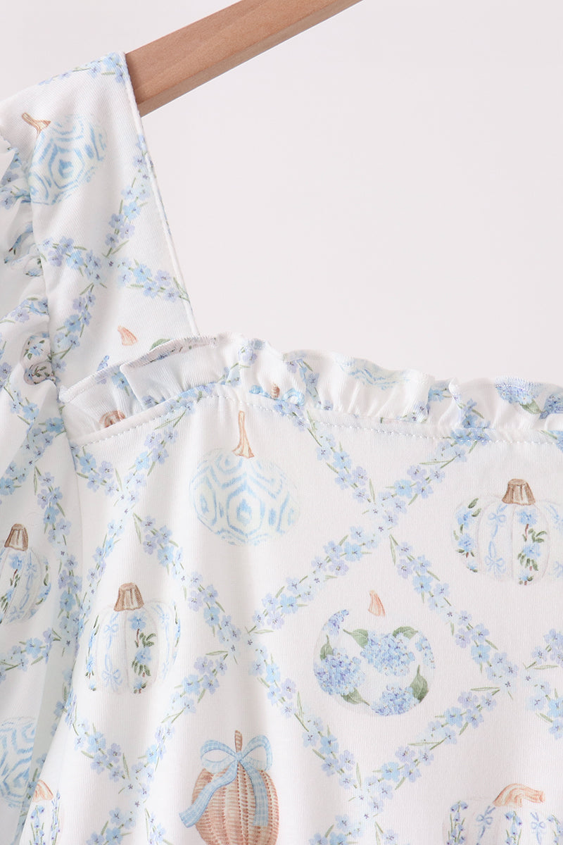 Blue pumpkin ruffle mom dress