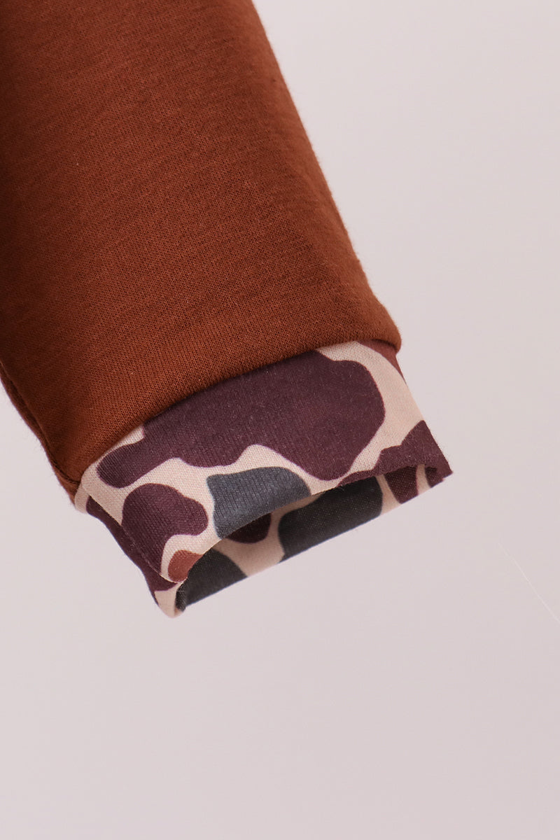 Brown camouflage hunting embroidery romper