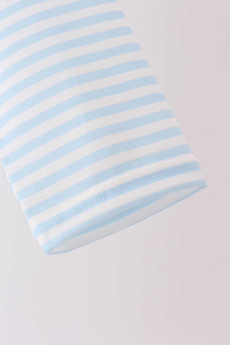 Blue turkey embroidery stripe top