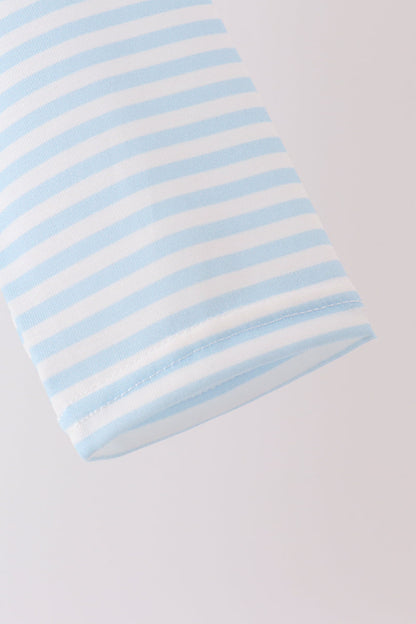 Blue turkey embroidery stripe top