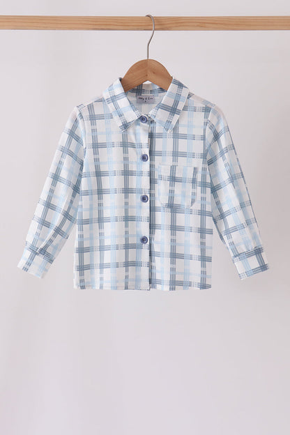 Blue plaid button down shirt