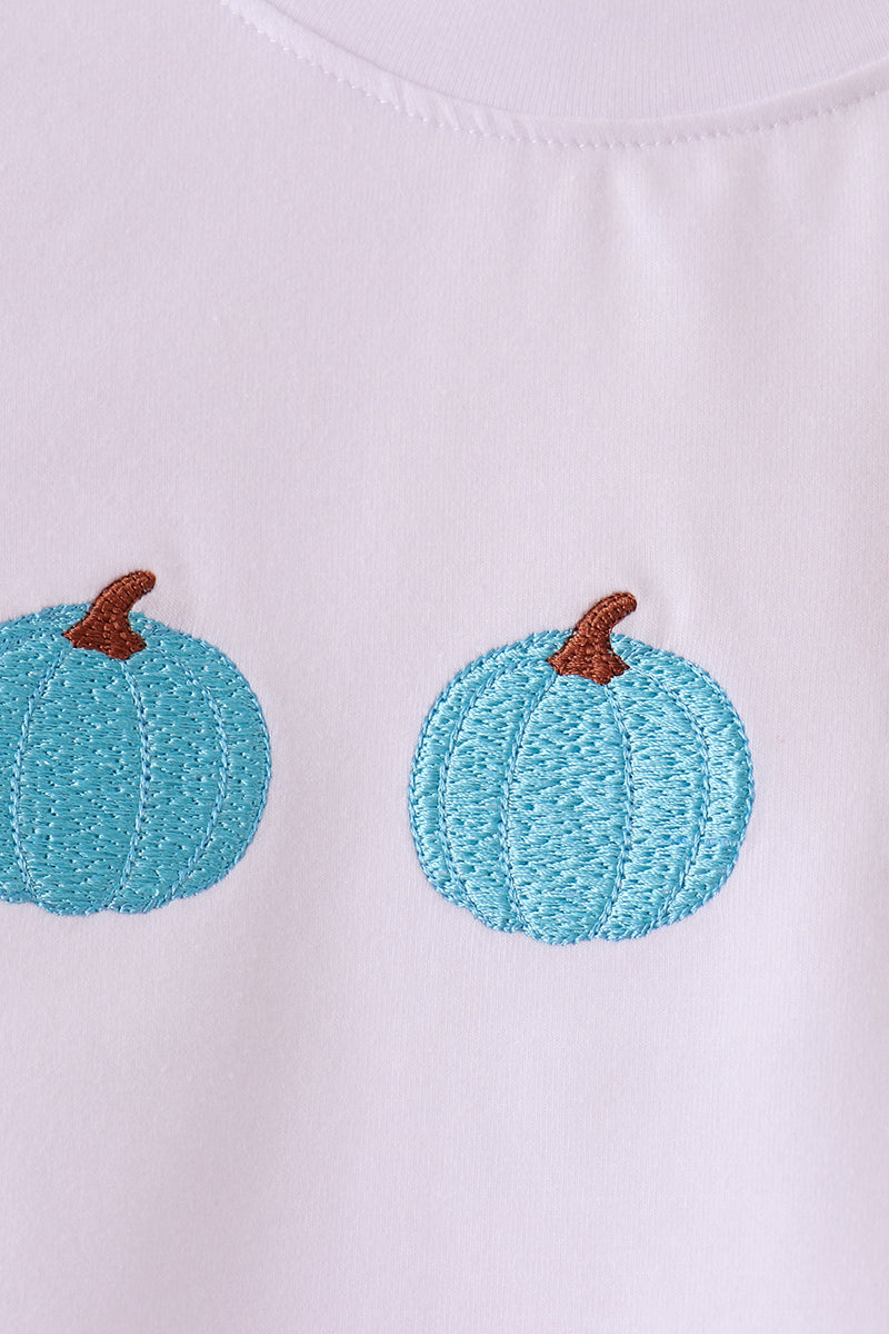 Blue pumpkin embroidery top