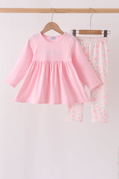 Pink floral bow pants set