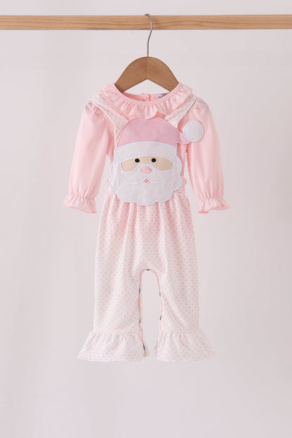 Pink santa claus dot applique ruffle 2pc set