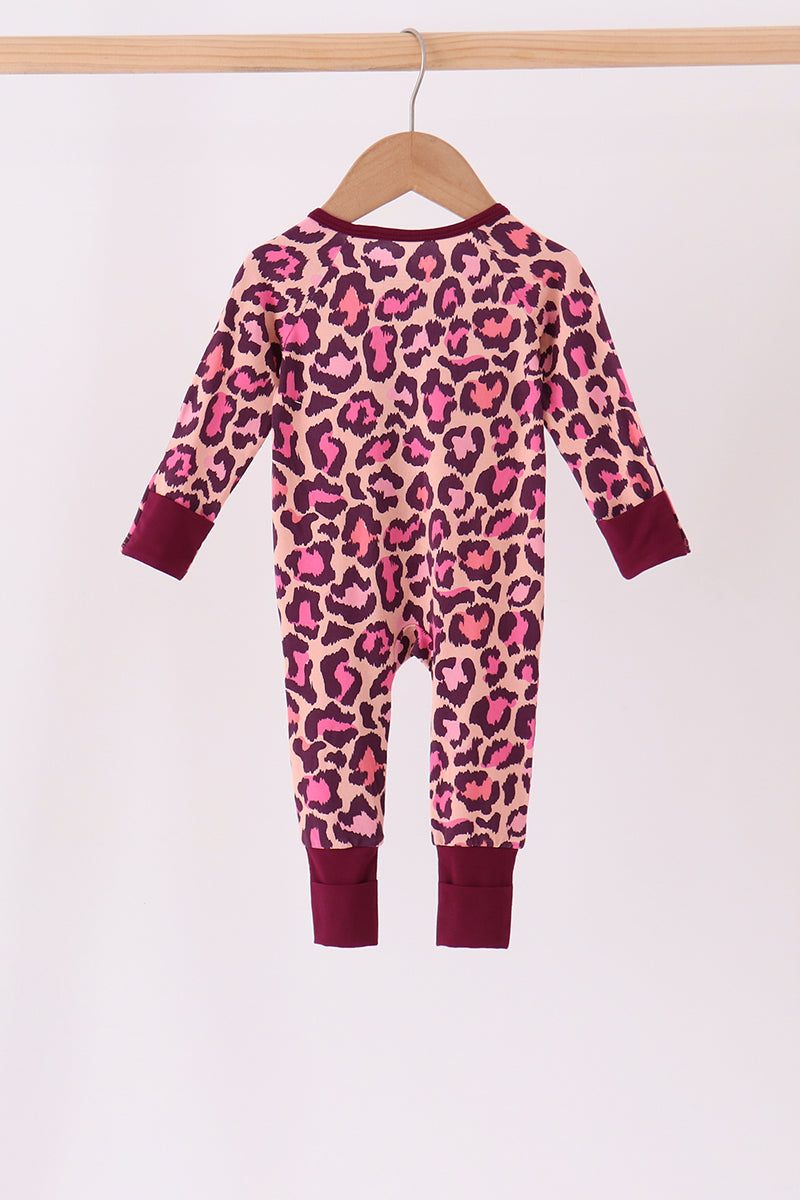 Pink leopard bamboo zipper romper