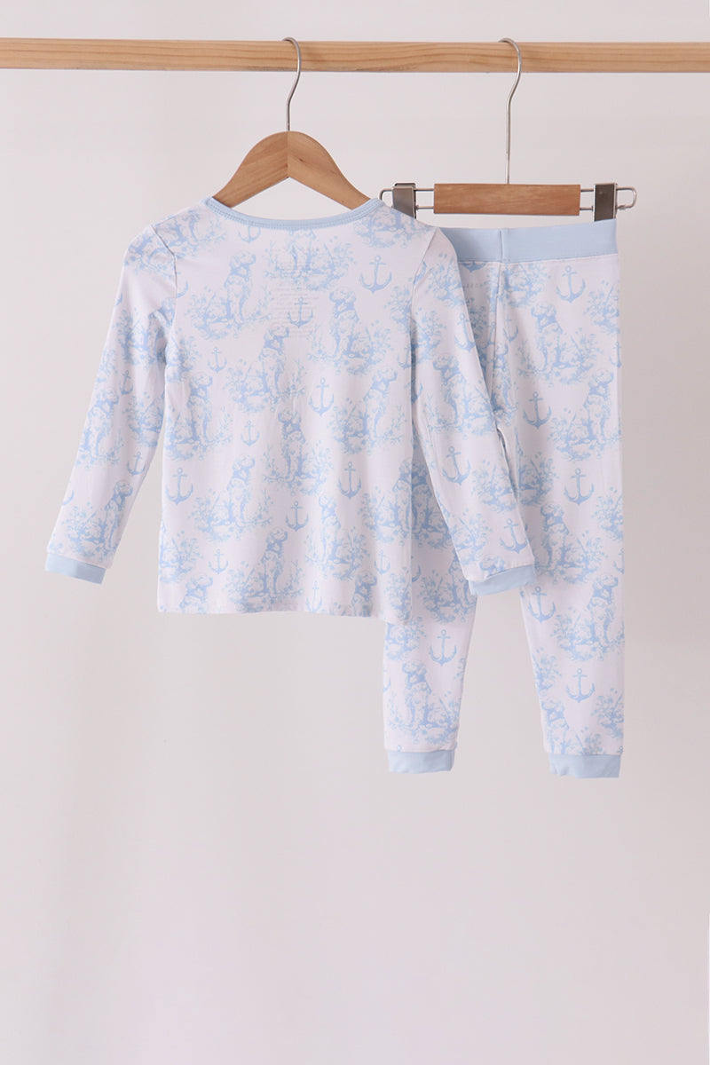 Blue dog bamboo pajama set