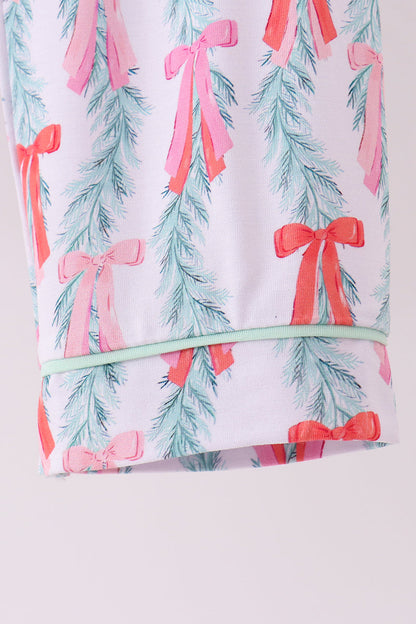 Green bow christmas tree bamboo pajama set