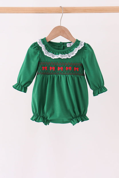 Forest bow smocked ruffle bubble