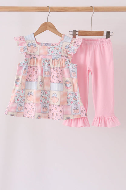 Pink pumpkin ruffle pants set