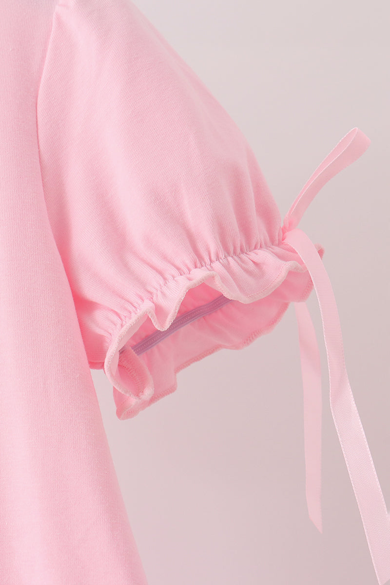 Pink pumpkin embroidery ruffle dress