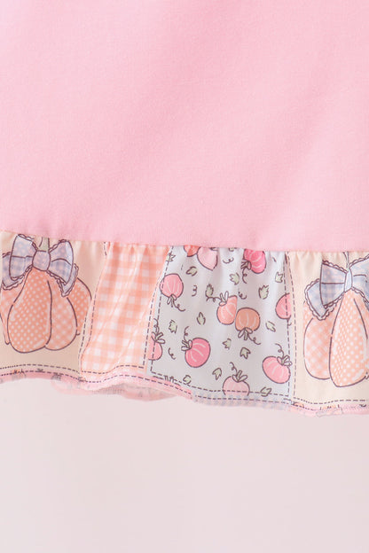 Pink pumpkin embroidery ruffle dress